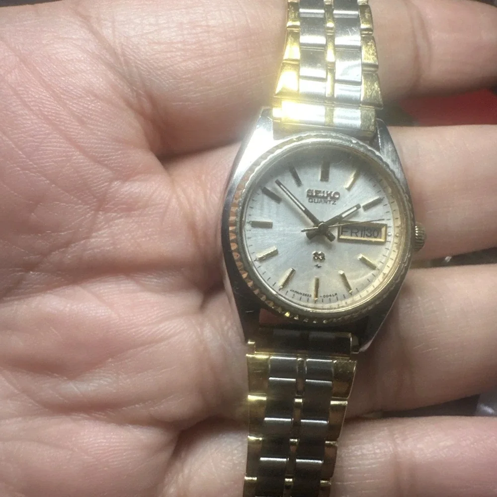 Works VTG Seiko SQ Ladies watch Date Two Tone Quartz New Battery 24mm Fit 6.5in